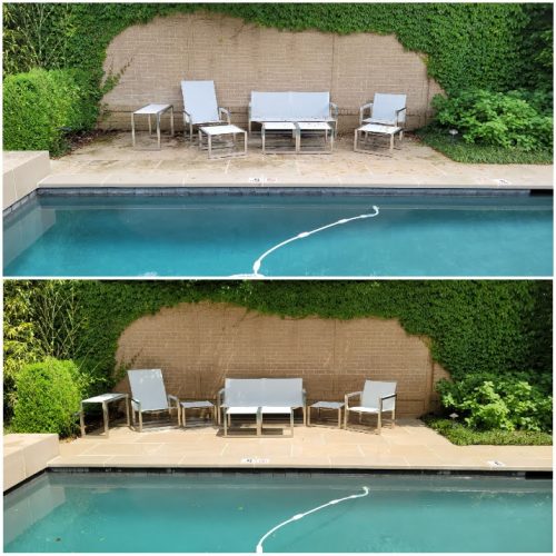 Pressure washing pool patio