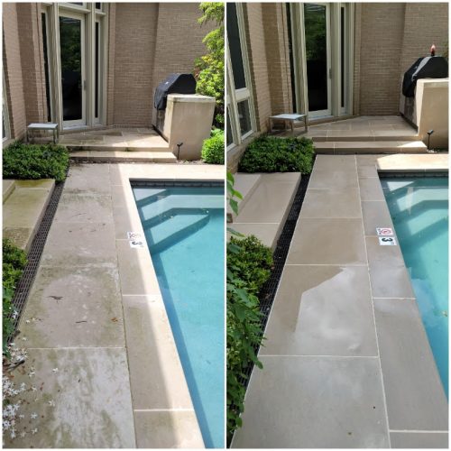 Pressure washing pool patio